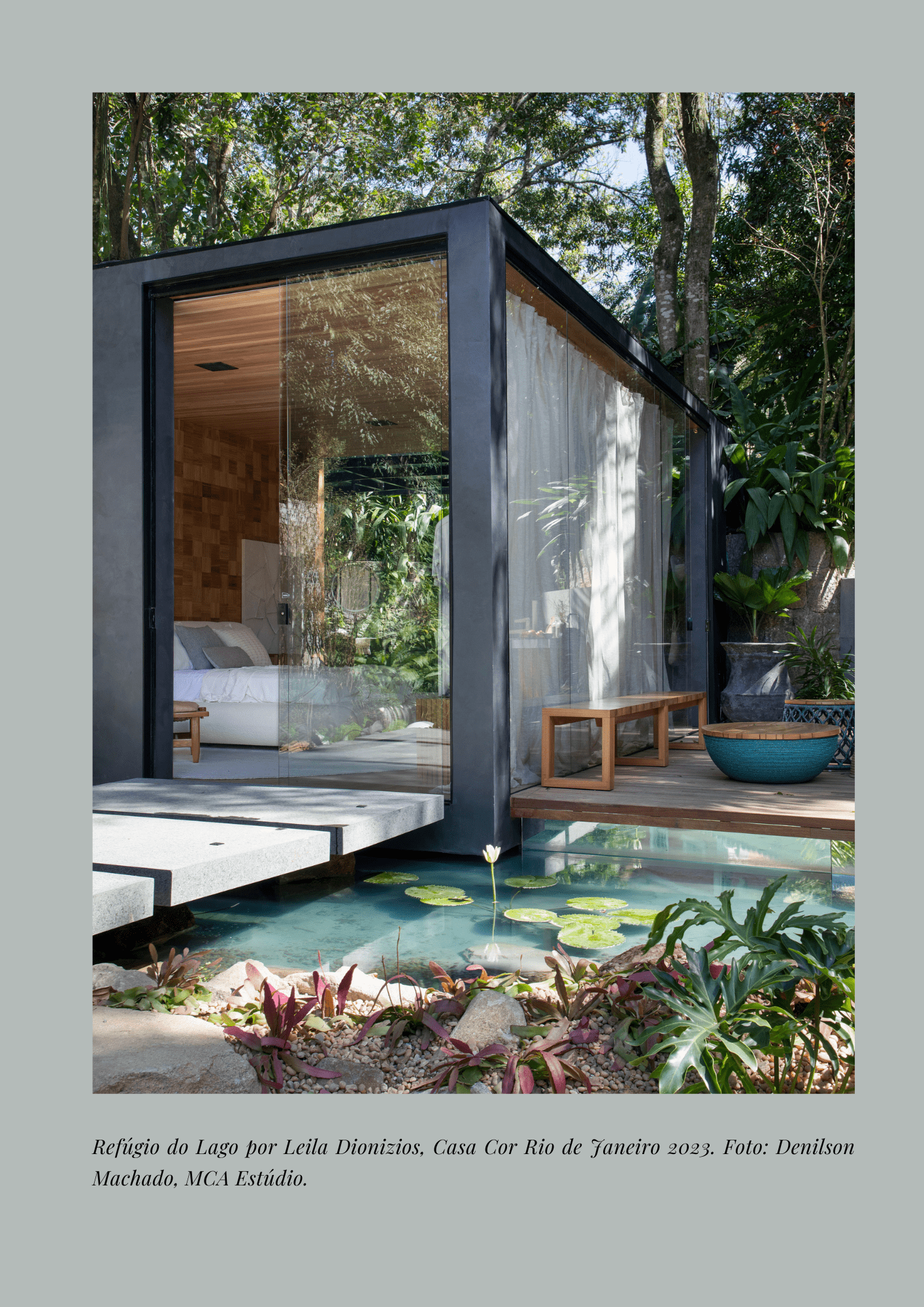 Refúgio do Lago por Leila Dionizios, Casa Cor Rio de Janeiro 2023. Foto: Denilson Machado, MCA Estúdio.